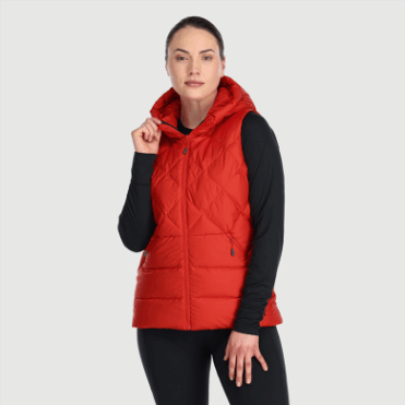 Outdoor Research Coldfront Donsvest Met Capuchon Voor Dames, Cranberry