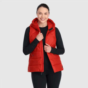 Outdoor Research Coldfront Donsvest Met Capuchon Voor Dames, Cranberry