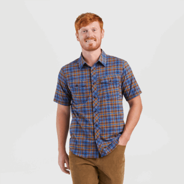 Outdoor Research Heren Zwerver S/s Overhemd Klassiek Blauw Geruit